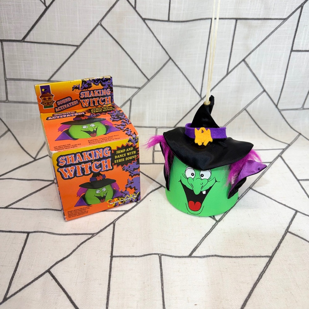 Toy State Shaking Witch 6.5" Green Sound Activated Animated Halloween Decor Box